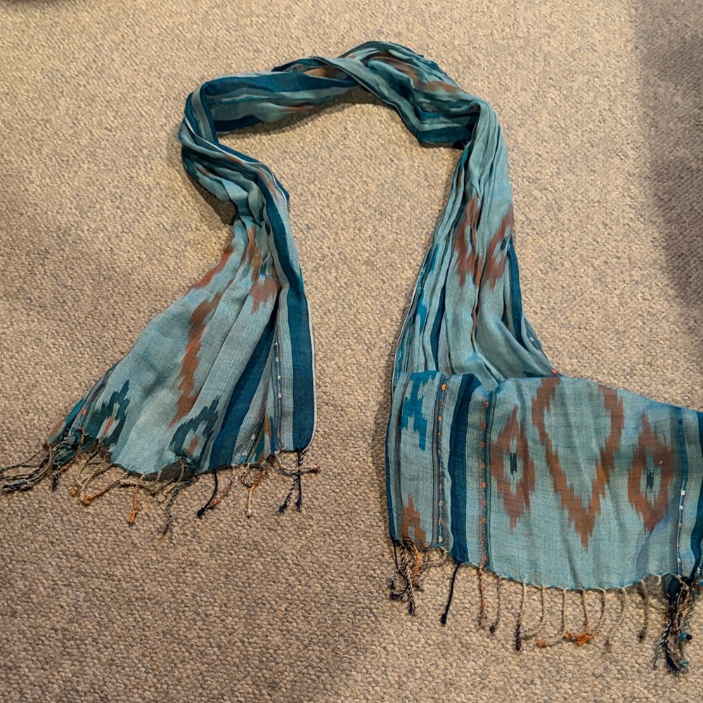 Teal and Brown Patterned Scarf